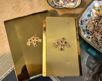 Antique Midcentury gold tone Cara Nome blush and lipstick makeup compact  and cigarette or card holder floral basket relief