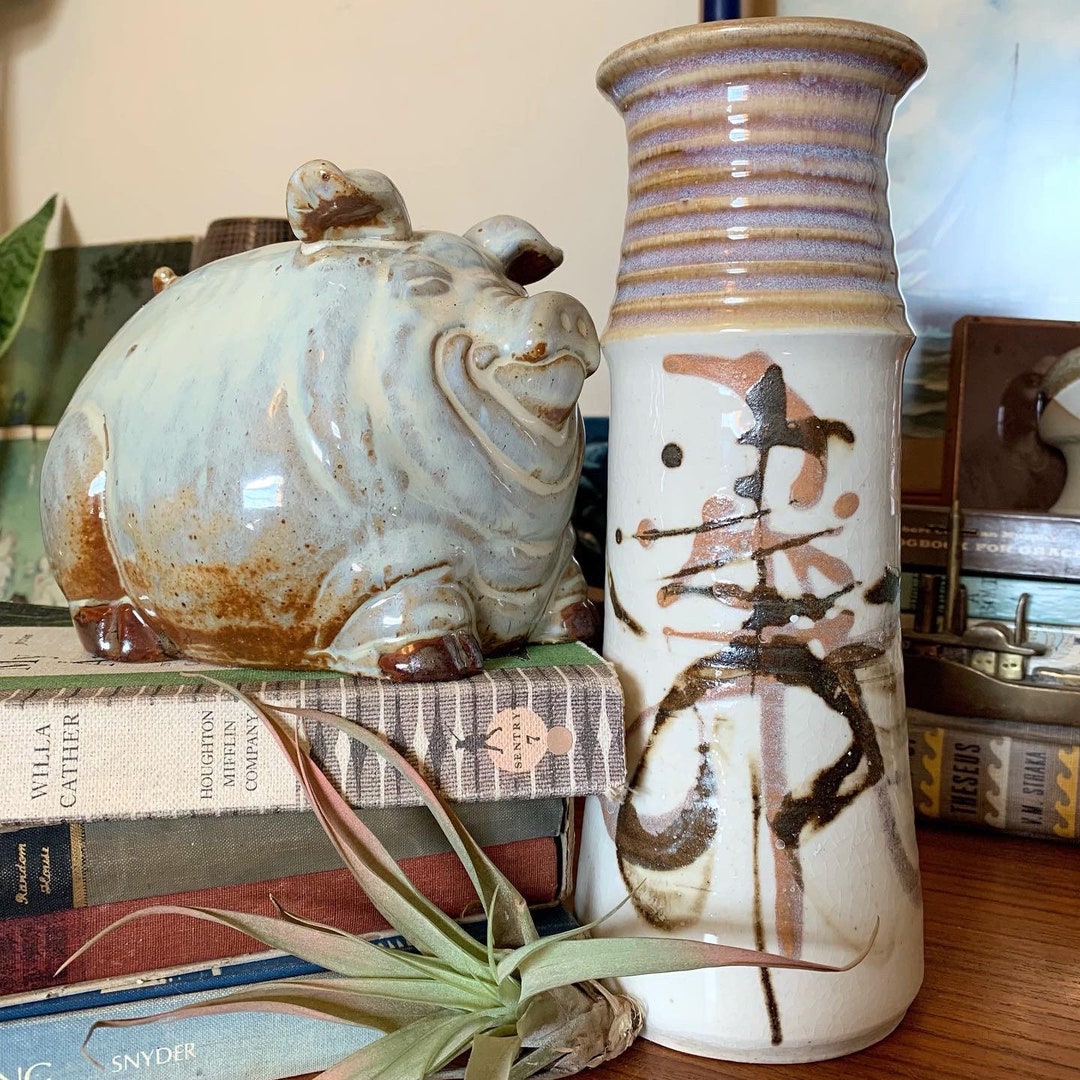 Vintage Signed Stoneware Studio Pottery Vase in Browns and Lavender - Etsy