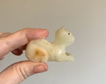 Vintage hand carved stone onyx sitting cat or Sphinx