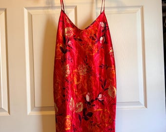 Vintage 1980s red floral strappy back slip dress size L