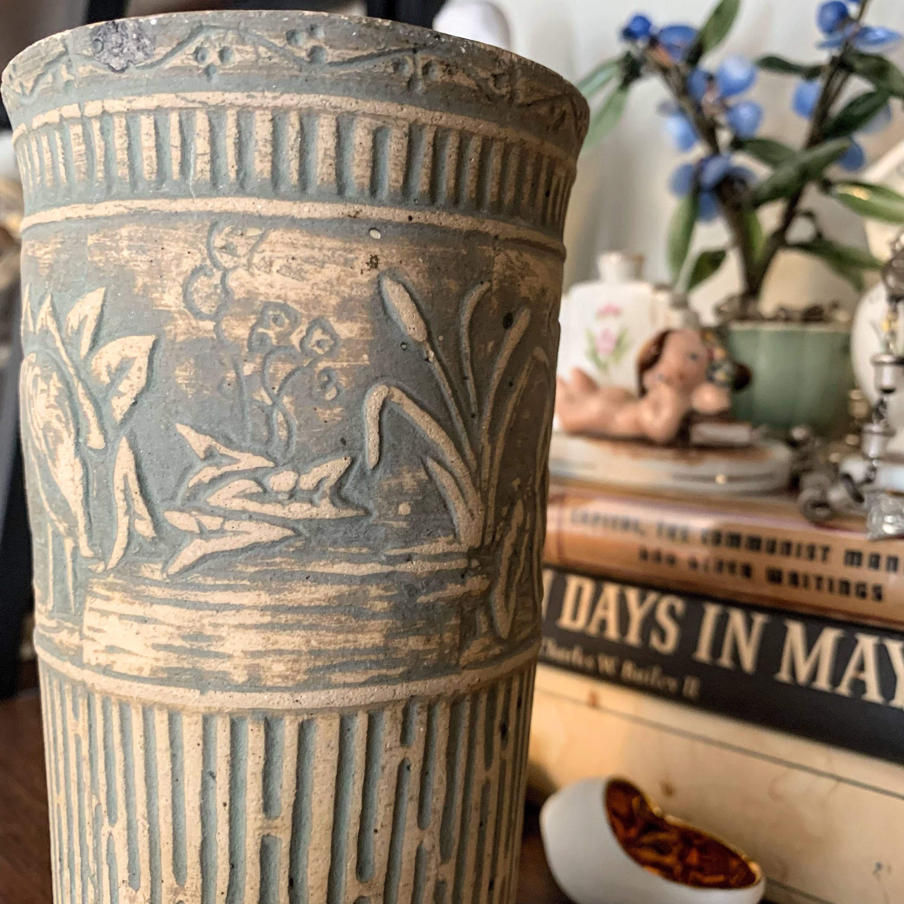 Antique Vintage Red Wing Pottery Crane Bird Vase Brush Ware Vase