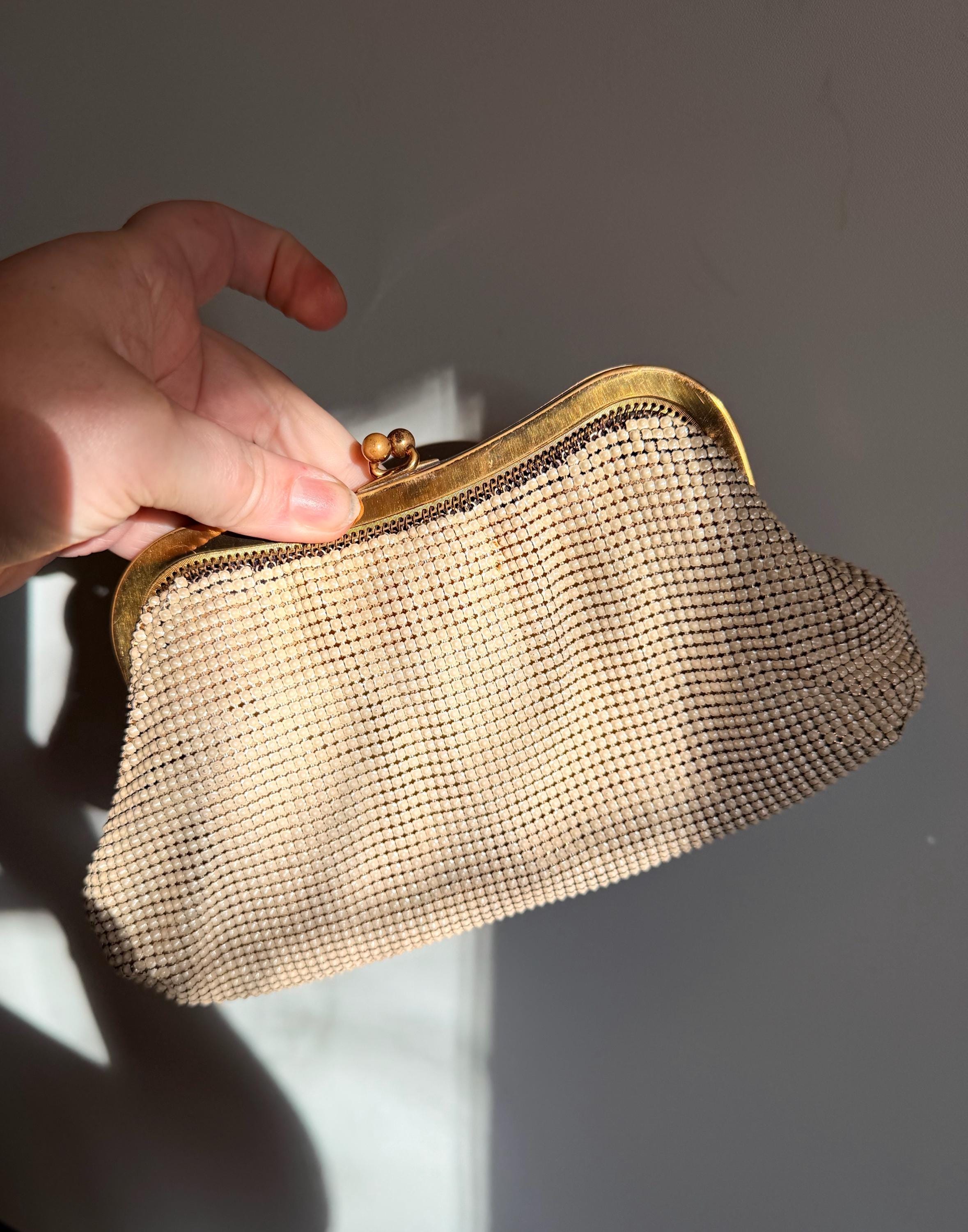 Antique 1930s Whiting and Davis Metal Beaded Mesh Evening Bag in