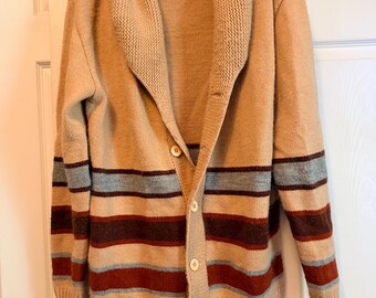 Vintage 1970s Lord Jeff brand sweater button up  cardigan in browns and tans Large