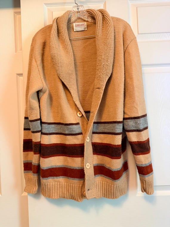 Vintage 1970s Lord Jeff Brand Sweater Button up Cardigan in Browns 