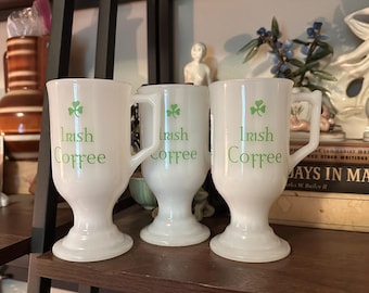 Vintage milk glass Irish coffee pedestal mugs set of three
