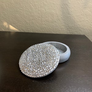 Silver Wood Bowl with Rhinestone Lid & Glitter Epoxied on Inside