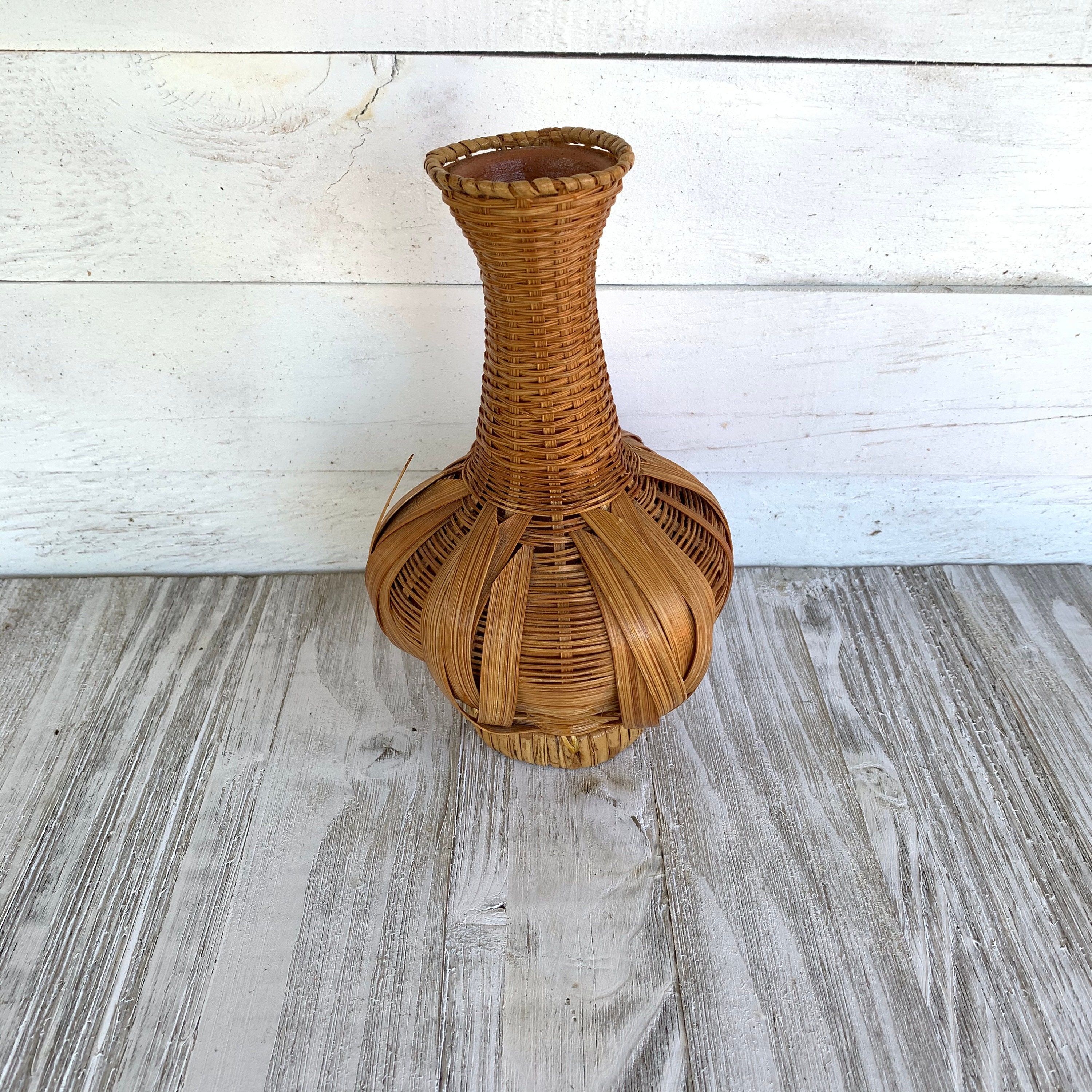 1970's Vintage Rattan Flower Vase with Pottery Liner Etsy