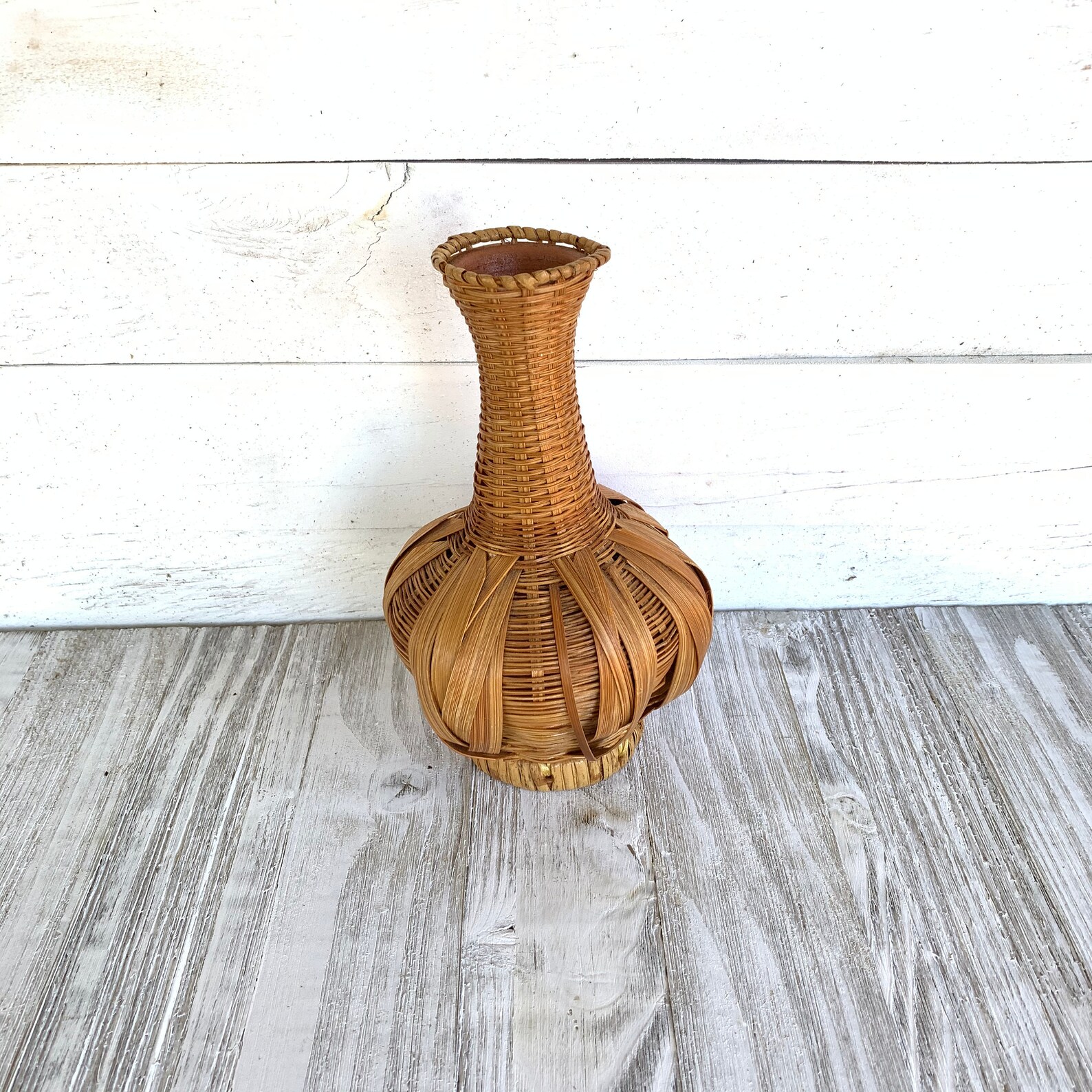 1970's Vintage Rattan Flower Vase with Pottery Liner Etsy