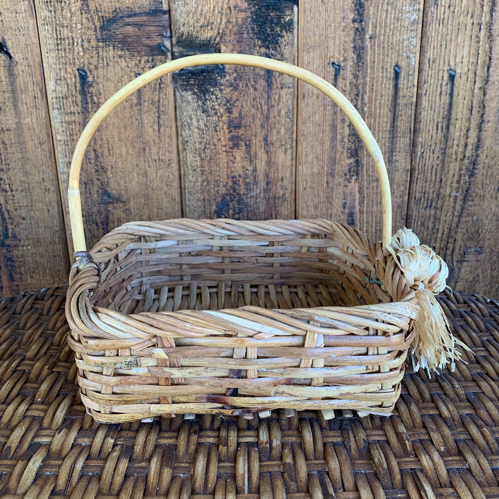 Two rectangular wicker/rattan baskets with handles Etsy