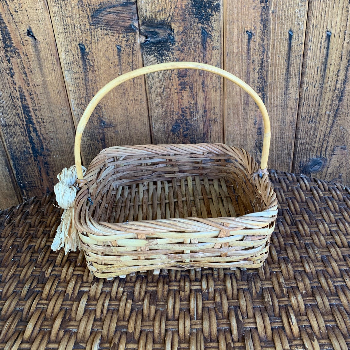 Two rectangular wicker/rattan baskets with handles Etsy