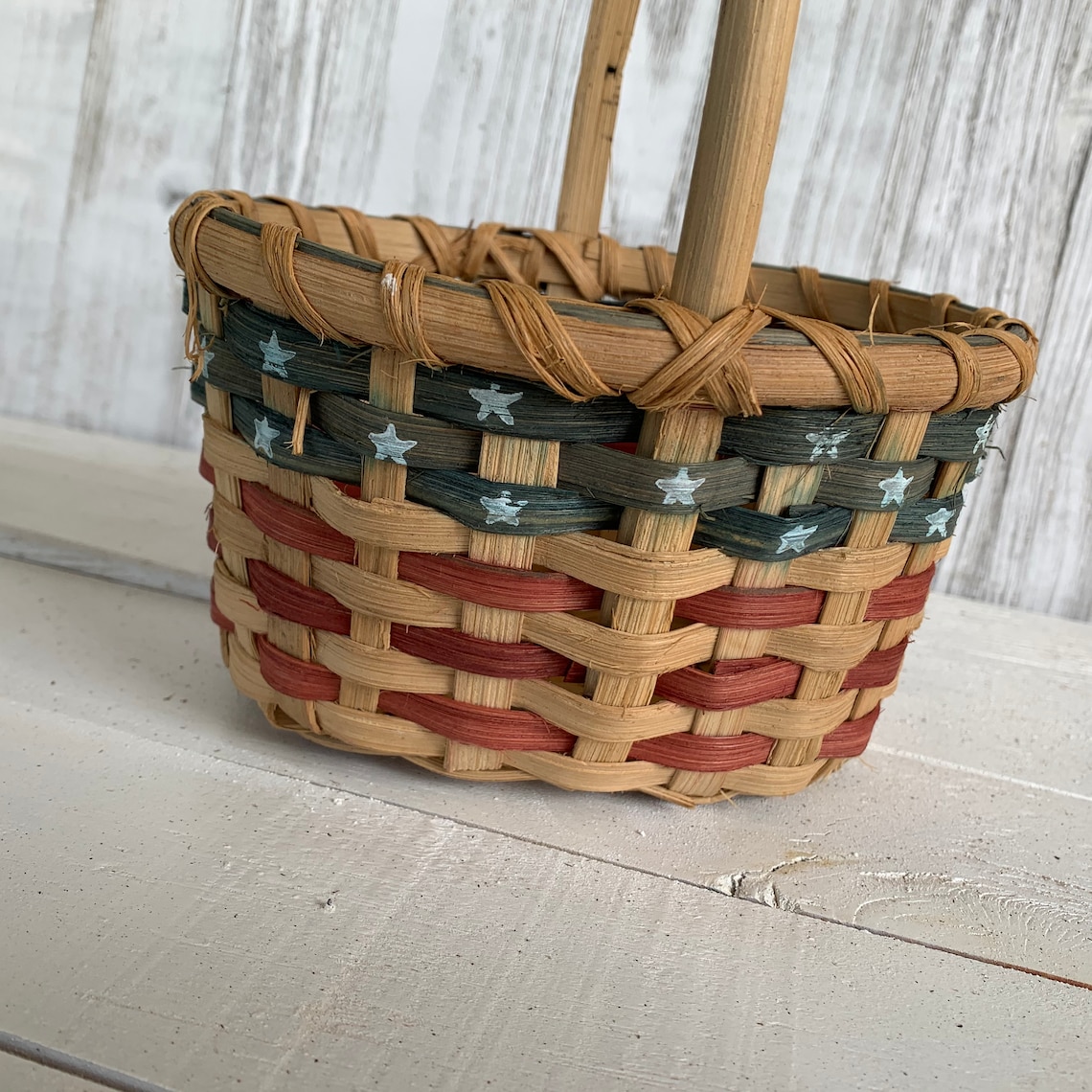 American Flag Themed Oval Wicker Basket Etsy