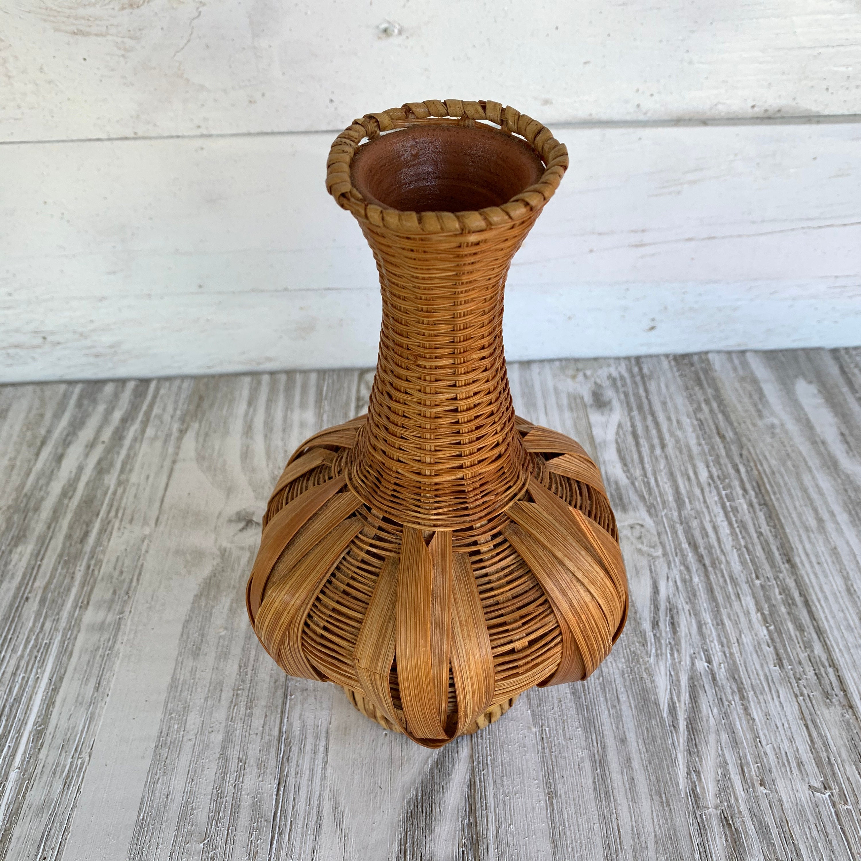 1970's Vintage Rattan Flower Vase with Pottery Liner Etsy