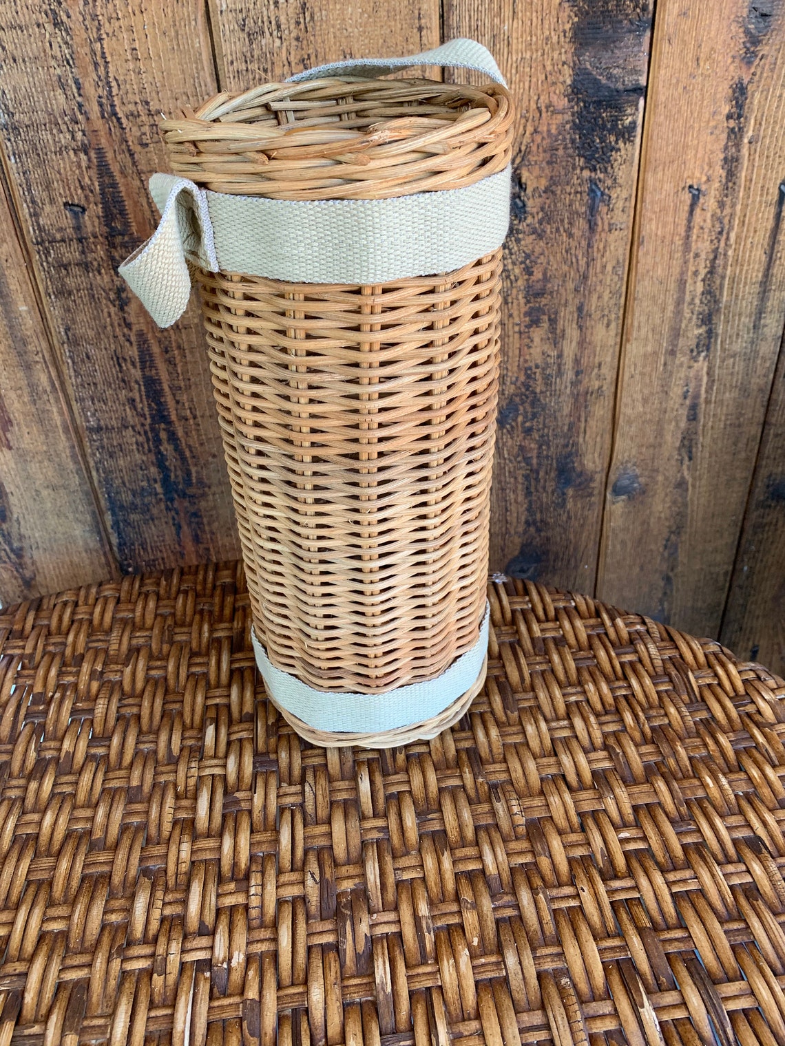 Wicker Wine Basket Rattan Vintage Boho Bottle Holder Etsy