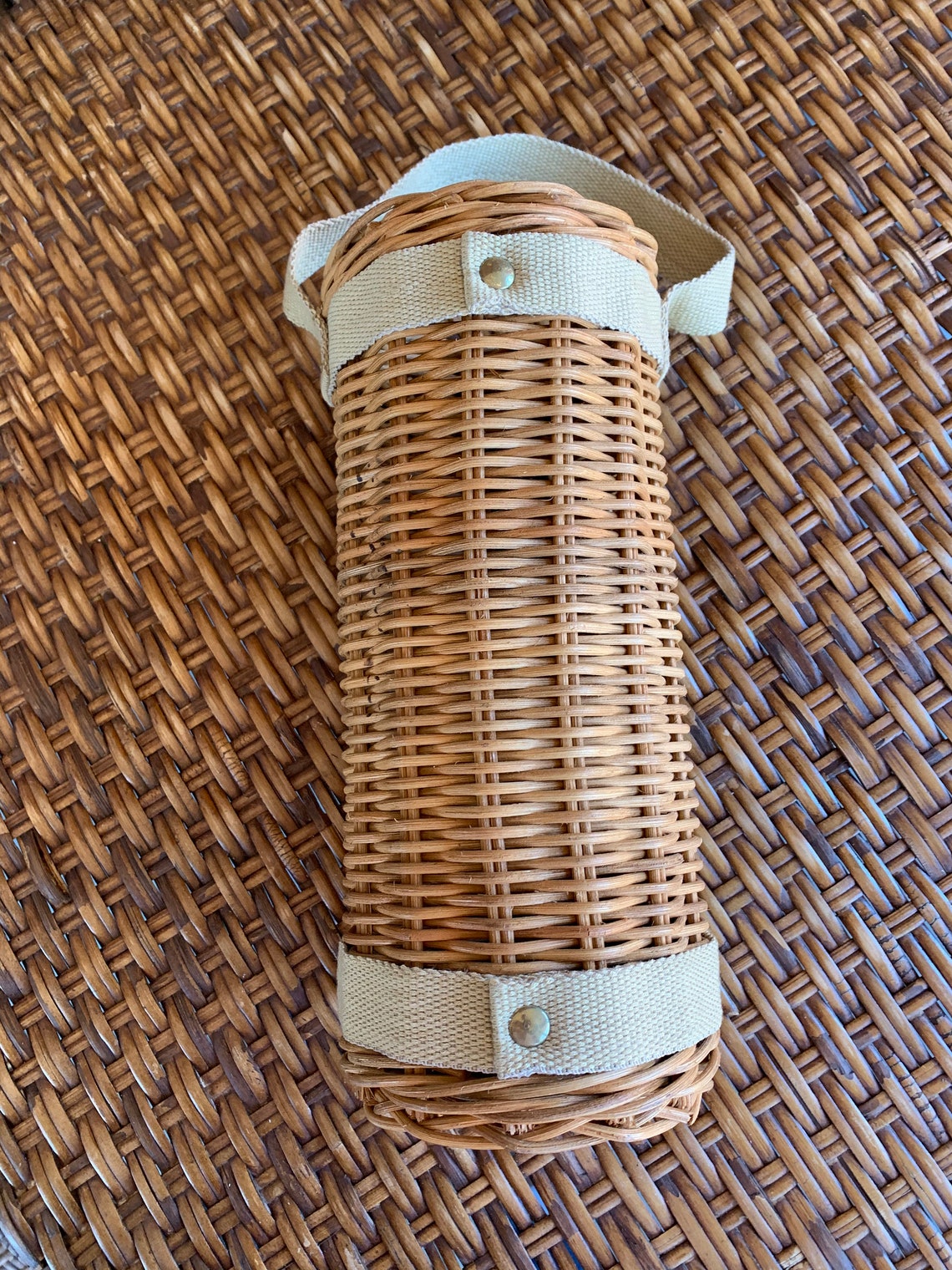 Wicker Wine Basket Rattan Vintage Boho Bottle Holder Etsy