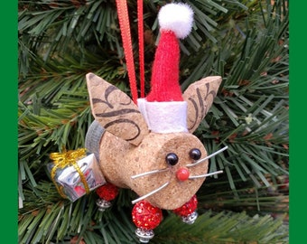 Adorno de conejo de Navidad, Regalo para amantes del conejo, Decoración de la repisa de Navidad del bosque, Regalo secreto de Santa, Regalo de tecnología veterinaria, Regalos de vino únicos
