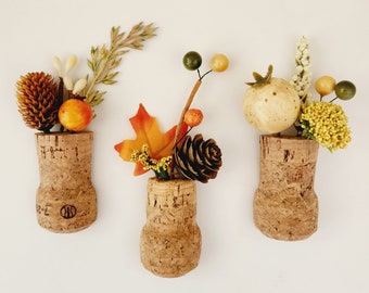 Fall Autumn Plant Fridge Magnets, Set of 3 Decorative Champagne Corks for Office Classroom White Board, Cute Inexpensive Fall Host Gift