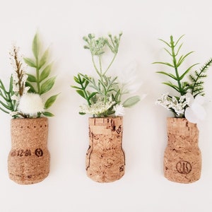 Cute Artificial Plant Fridge Magnets, Set of 3 Champagne Corks, Light Airy Cubicle Decor, Unique Kitchen Gift for Plant Lovers  Housewarming