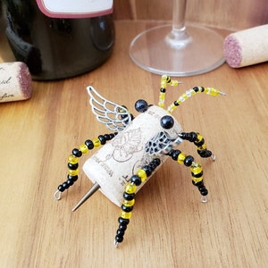 Wine Cork Bee Figurine, Bumble Bee Baby Shower Decoration, Wedding Table Decor, Bridesmaid Best Man Thank You, Cubicle Bar Cart Accessories