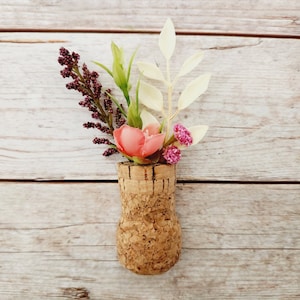 Cute Flower Fridge Magnets, Set of 3 Champagne Corks with Artificial Floral Plants, Small Rustic Wedding Favors, Locker or Cubicle Decor image 2