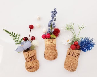 Cute 4th of July Fridge Magnets, Set of 3 Champagne Cork Red White Blue Fake Flower Cubicle Desk Decor for Women, Refrigerator Kitchen Gift