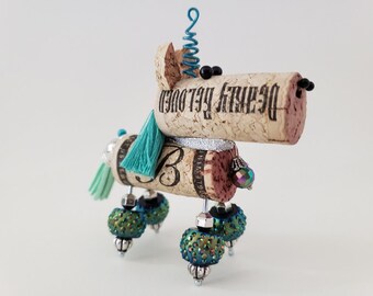 Wine Cork Aqua Unicorn Figurine, enchanted wedding favor, tiered tray decor, desk accessory, unicorn lovers, wine lovers, fantasy animals