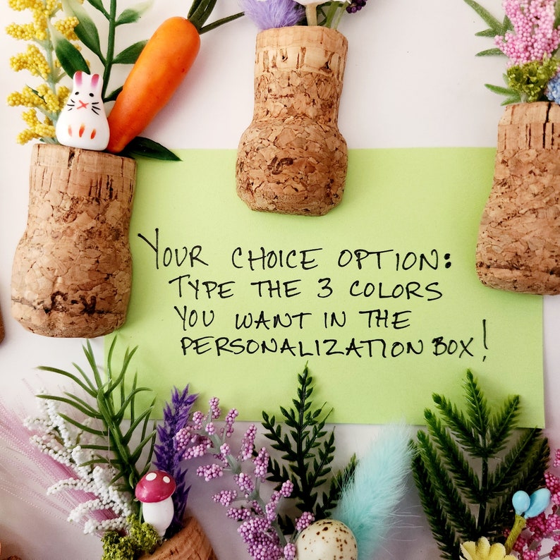 Cute Spring Flower Fridge Magnets, Set of 3 Champagne Corks with Faux Plants, Colorful Cubicle Locker Decor, Unique Wine Cellar Fridge Decor image 7