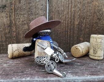 Cowgirl Gift Idea, Wine Cork Decor for Cellar Wine Room Bar, Western Wedding or Vineyard Bridal Shower, Rodeo Cowboy Hat Bandana Decoration