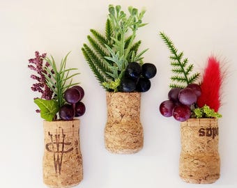 Wine Grape Fridge Magnets, Set of 3 Champagne Corks, Cute Favors for Guests at Vineyard Themed Weddings, Bridal Showers, Wine Night Events