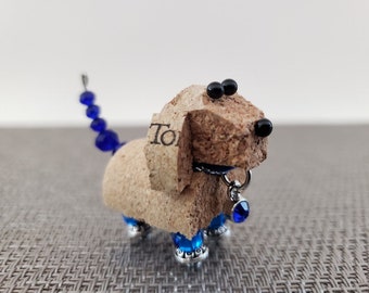 Wine Cork Blue Dachshund Puppy perfect for unique gift, weddings, home decor, party favors, holiday gifts, new mother gift, baby shower gift