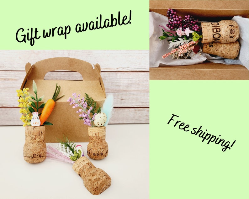 Easter Magnets, Cute Spring Flower Fridge Magnets, Set of 3 Champagne Corks, Fun Artificial Plant Decor, Colorful Cubicle and Locker Decor image 8