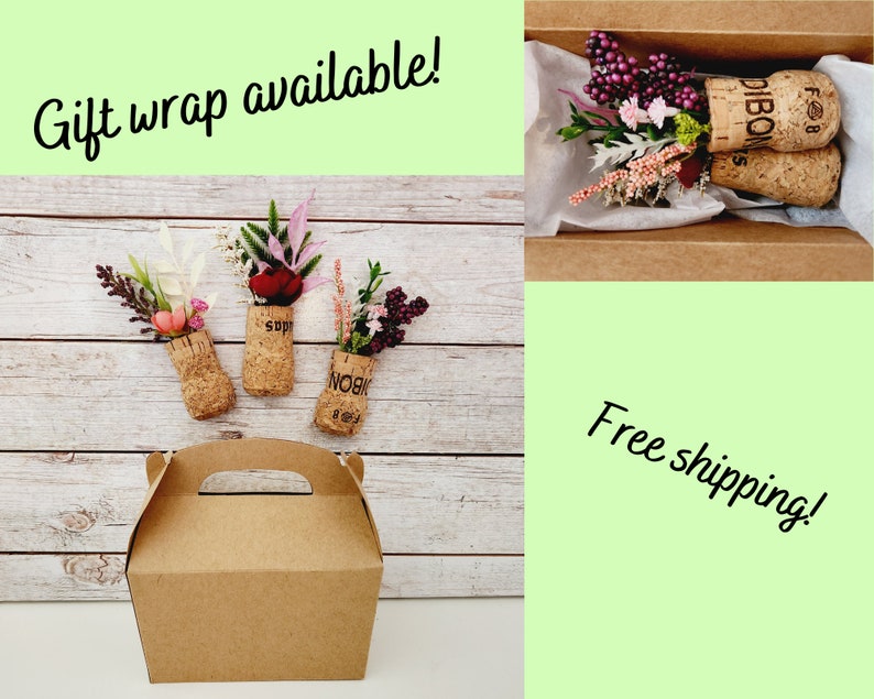 Cute Flower Fridge Magnets, Set of 3 Champagne Corks with Artificial Floral Plants, Small Rustic Wedding Favors, Locker or Cubicle Decor image 8