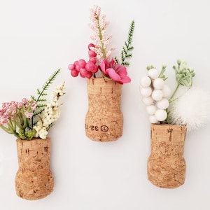 Spring Flower Fridge Magnets, Set of 3 Champagne Corks, Artificial Plant Cubicle Decor, Small Gift for Friend, Unique Wedding Favor Ideas image 7
