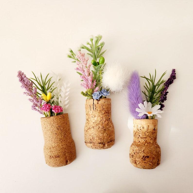 Easter Magnets, Cute Spring Flower Fridge Magnets, Set of 3 Champagne Corks, Fun Artificial Plant Decor, Colorful Cubicle and Locker Decor image 3