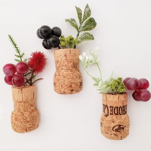 Spring Flower Fridge Magnets, Set of 3 Champagne Corks, Artificial Plant Cubicle Decor, Small Gift for Friend, Unique Wedding Favor Ideas image 4