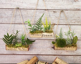 Wine Cork Wall Hanging with Faux Plants, Set of 3, Cute Wall Decor for Small Spaces, Great for Entry Ways, Bathrooms, Home Office, Tiny Home