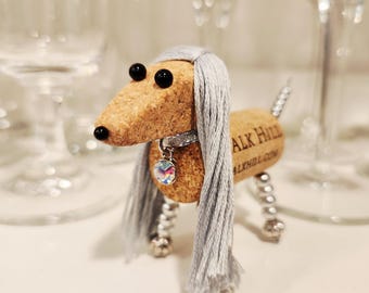 Wine Cork Afghan Hound Figurine, Unique Pet Loss Sympathy Gift for Dog Owner, Custom Personalized Dog with Name Tag Collar, Dog Lover Gift