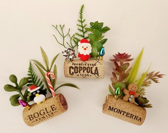 Cute Christmas Fridge Magnets, Set of 3 Wine Corks with Faux Succulent Plants, Unique and Fun Inexpensive Secret Santa Gift Exchange Idea