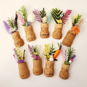 Cute Spring Flower Fridge Magnets, Set of 3 Champagne Corks with Faux Plants, Colorful Cubicle Locker Decor, Unique Wine Cellar Fridge Decor image 4