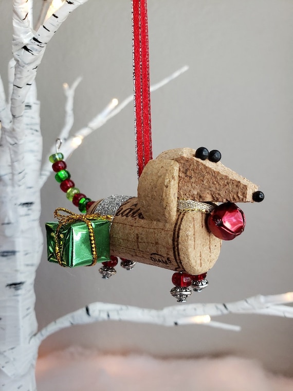 Dachshund Christmas Ornament, Christmas Tiered Tray Decor, Cute Christmas Decor, Unique Christmas Ornaments, Christmas Wine Gift, Cork Decor