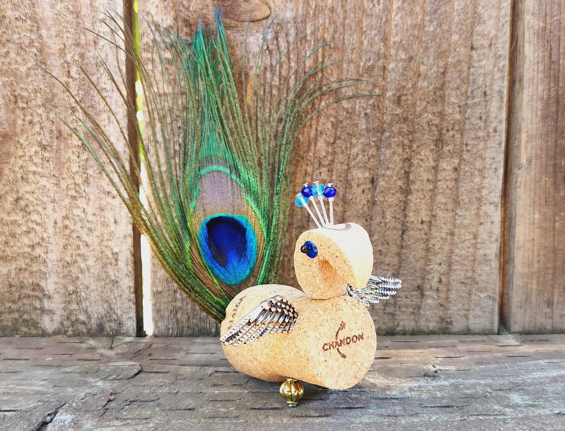 Buy Champagne and Wine Cork Peacock Figurine With Feather, Unique