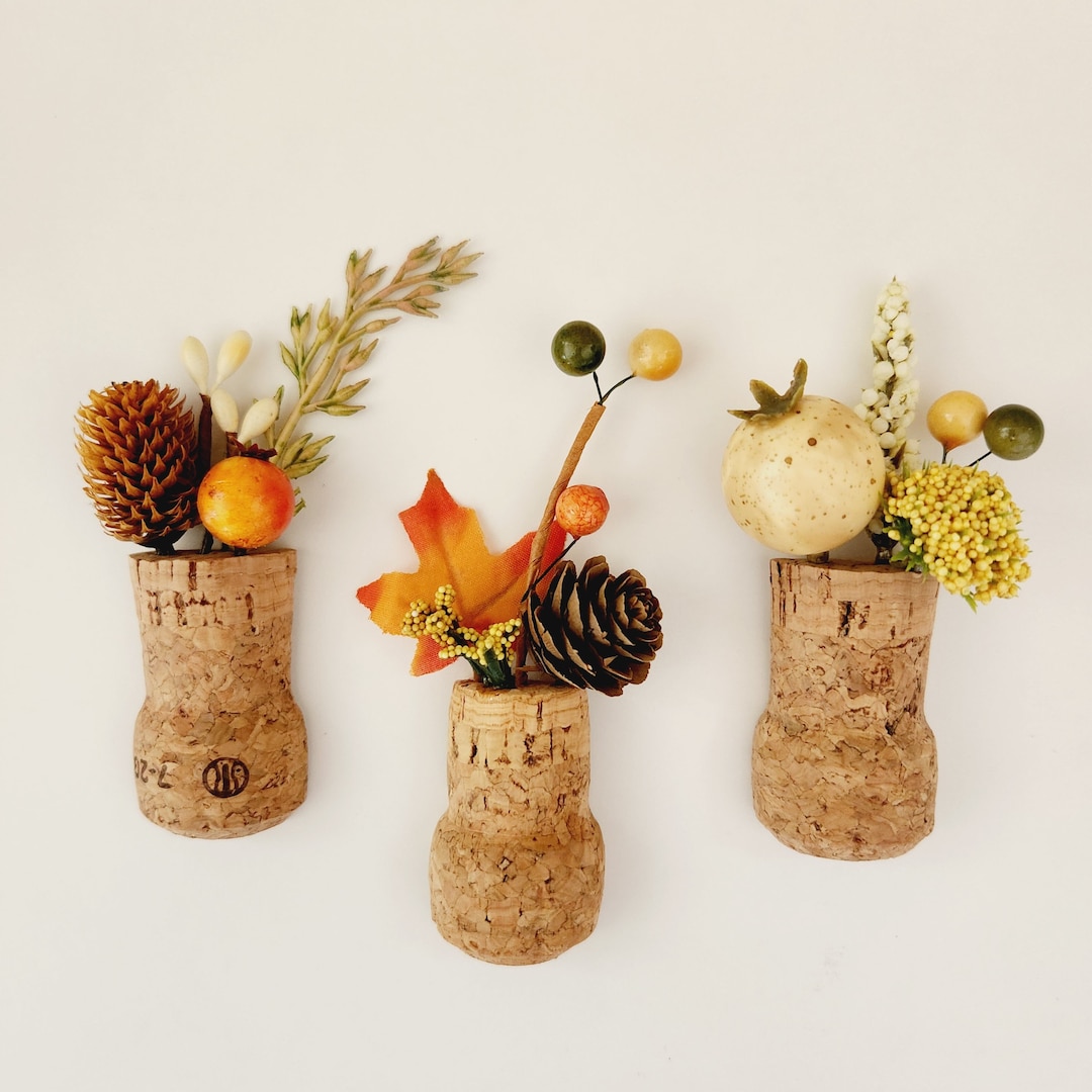 Fall Autumn Plant Fridge Magnets, Set of 3 Decorative Champagne Corks ...