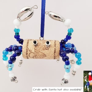Wine Cork Blue Crab Ornament, Cute Table Decorations for Beach Wedding, Small Figurine for Crabber, Fisherman, Boat Owner, Nautical Gifts