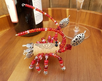 Mothers Day Beach Gifts, Lobster Decor, Beach Wedding Table Decor, Nautical Decor for Shelf, Wine Cork Decor, Wine Lovers Gift For Women