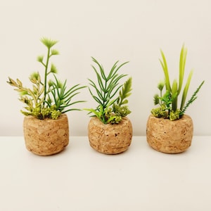 Set of 3 Champagne Cork Faux Plants, Fake Plant Cubicle Decor for Office Desk, Cute Gift for Master Gardener Botanist, Green Dorm Room Decor