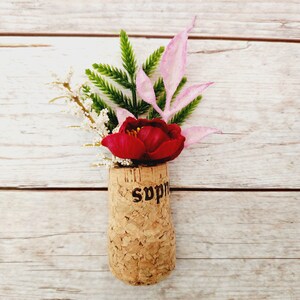 Cute Flower Fridge Magnets, Set of 3 Champagne Corks with Artificial Floral Plants, Small Rustic Wedding Favors, Locker or Cubicle Decor image 3