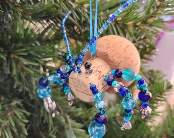 Hermit Crab Tequila Cork Christmas Ornament, Cute Coastal Christmas Tree Decor, Unique Secret Santa Gift Ideas for Ornament Exchange Party