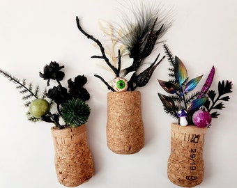 Unique Halloween Office Decor, Cute Champagne Cork Fridge Magnets with Faux Flowers, Fun Gift for Teachers, Coworkers, Friends and Roommates