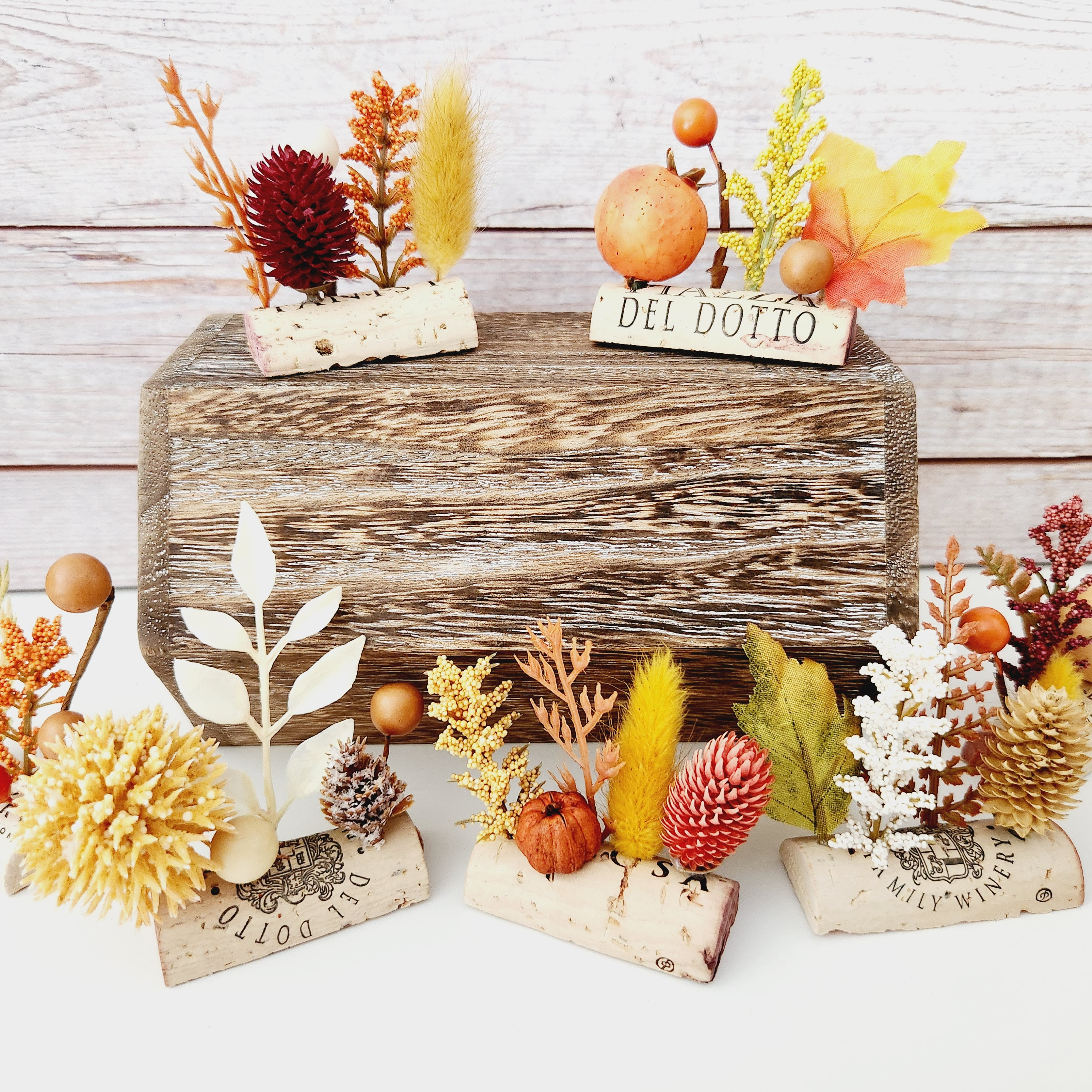 Small Fall Table Decorations, Wine Cork Thanksgiving Place Card Holders ...