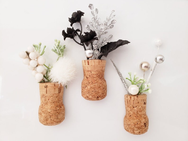 Spring Flower Fridge Magnets, Set of 3 Champagne Corks, Artificial Plant Cubicle Decor, Small Gift for Friend, Unique Wedding Favor Ideas image 6