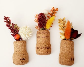 Autumn Fridge Magnets, Champagne Corks with Fake Plants, Cute Flower Magnet, Inexpensive Teacher Gift, Hostess Thank You Idea, Cubicle Decor